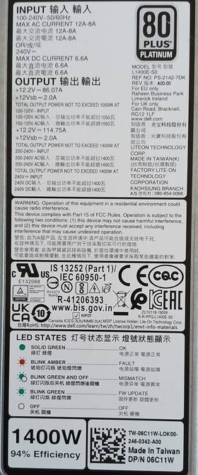L1400e-s0 Dell 06c11w 1400w 94% Efficiency Server Power Supply 6c11w L1400e-s0 Dell 06c11w 1400w 94% Efficiency Server Power Supply 6c11w